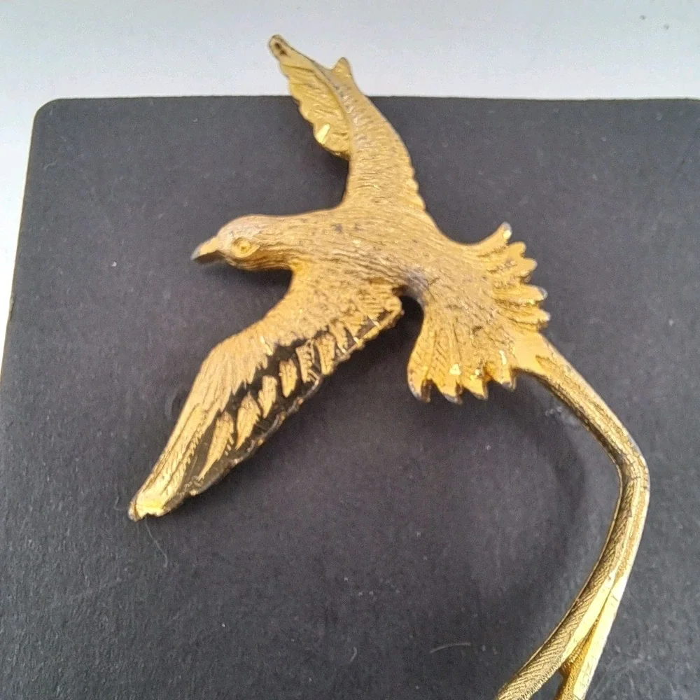 Vintage Gold Washed Diamond-Cut Pewter Bird of Paradise Brooch Pin